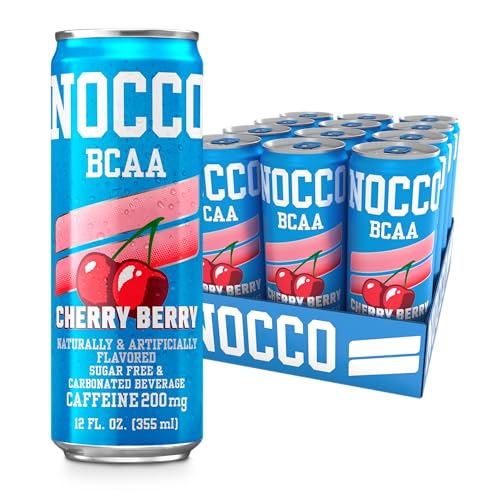 NOCCO BCAA Energy Drink Cherry Berry - 12 Fl Oz (Pack of 12) - 200mg of Caffeine