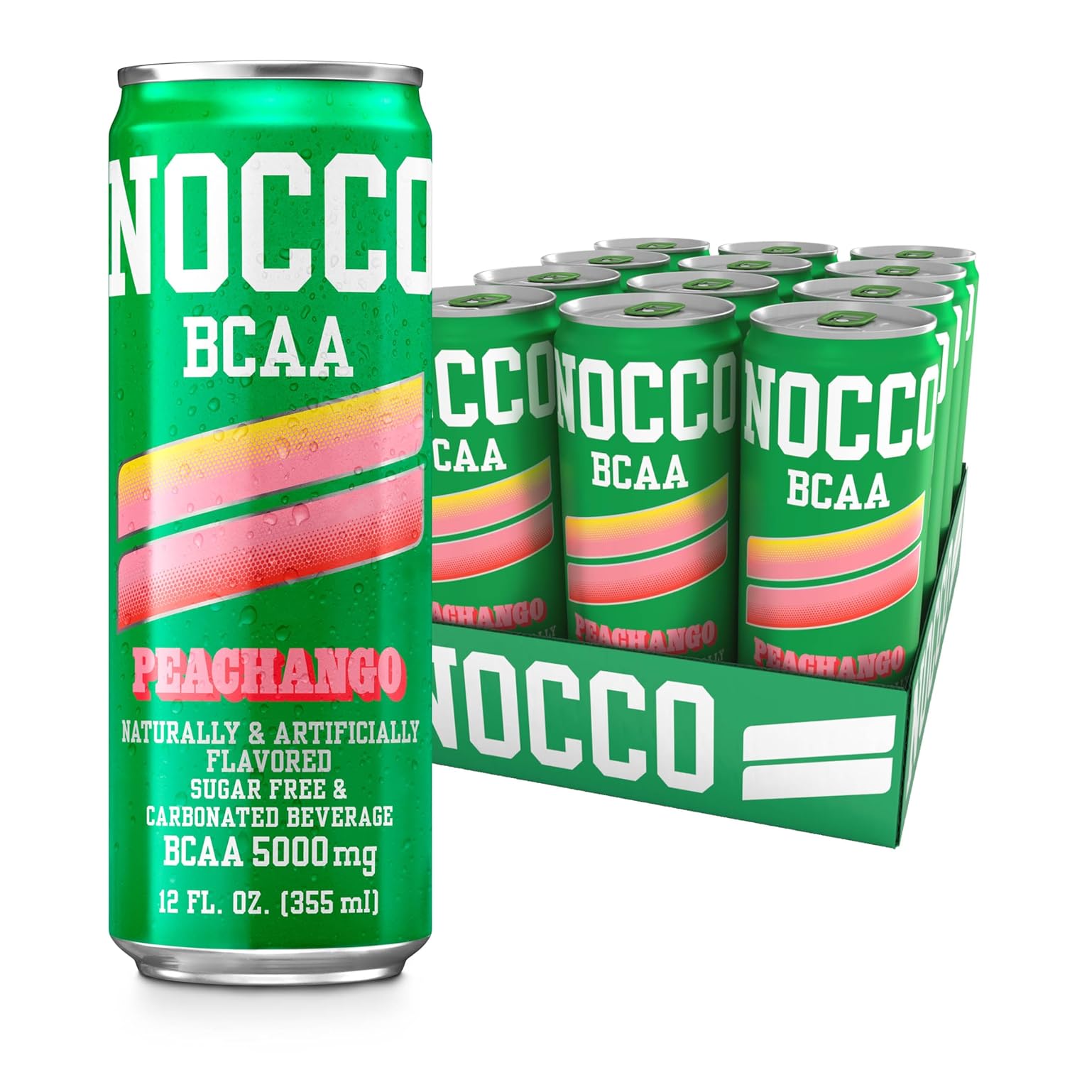 NOCCO BCAA Drink Peachango - 12 Fl Oz (Pack of 12) - BCAA 5000mg Caffeine & Sugar Free