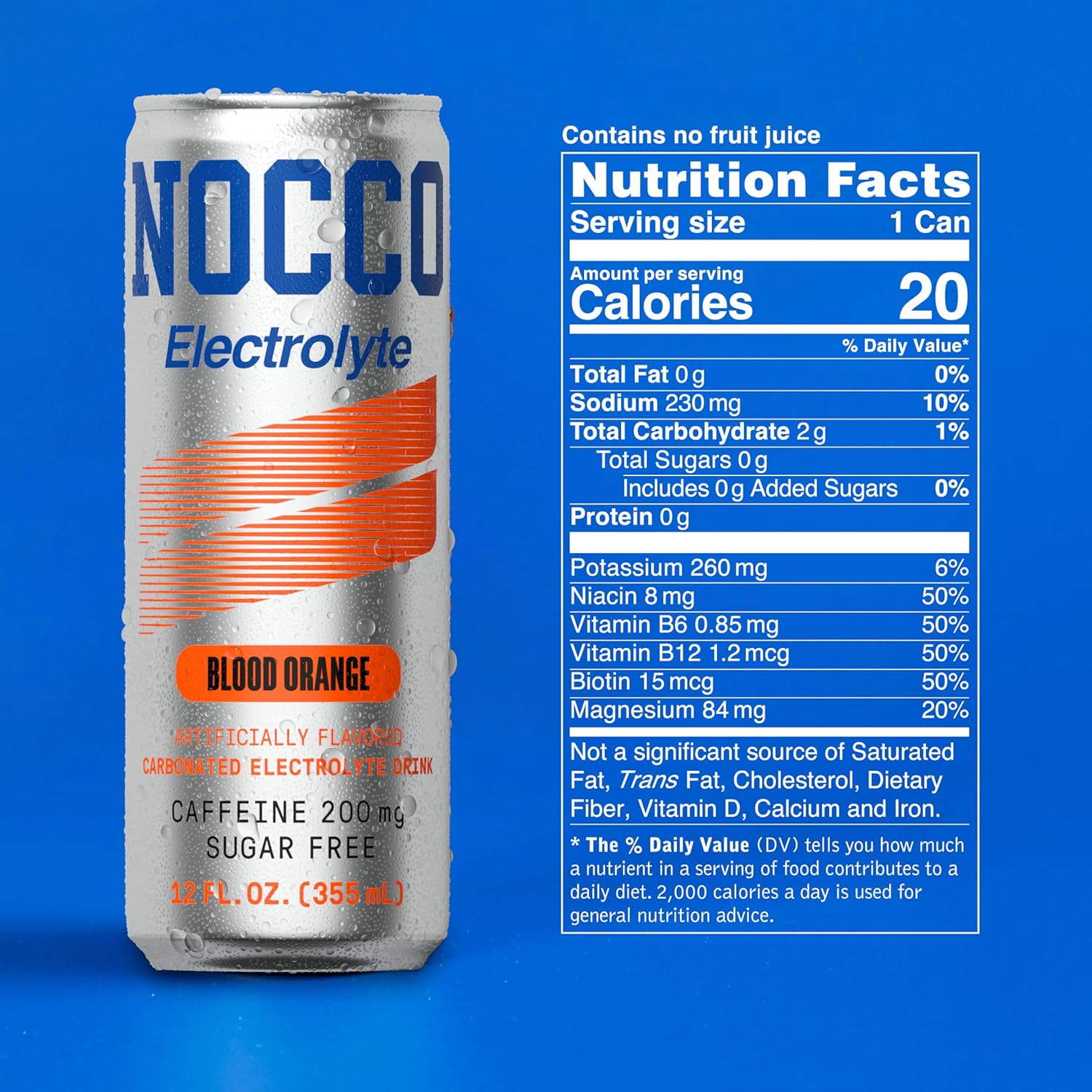 NOCCO Electrolyte Drink - Blood Orange -   12 Fl Oz (Pack of 12) - 200mg of Caffeine