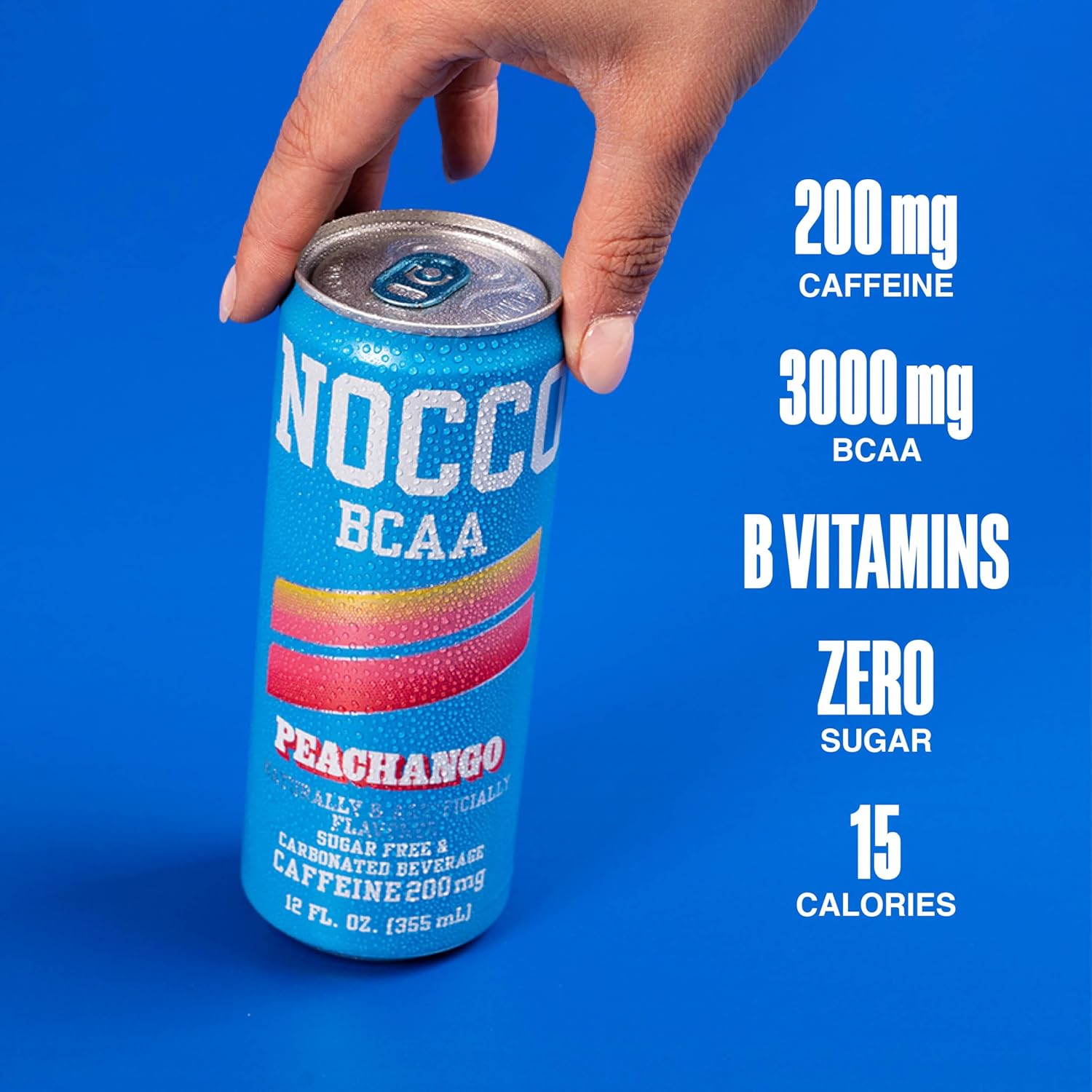 NOCCO BCAA Energy Drink PEACHANGO - 12 Fl Oz (Pack of 12) - 200mg of Caffeine