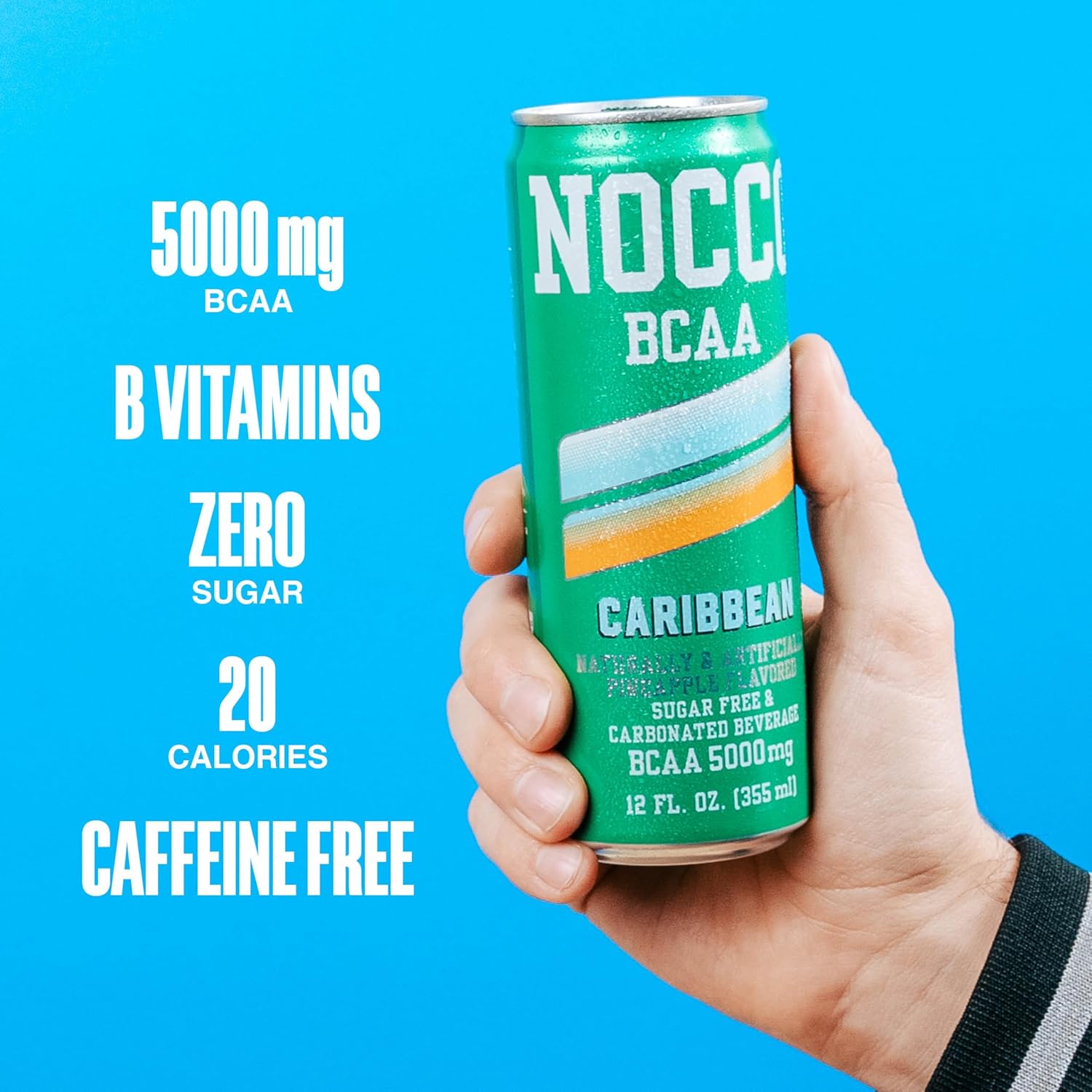 NOCCO BCAA Caribbean Drink 12 Fl Oz, Pack of 12 - BCAA 5000mg Caffeine & Sugar Free