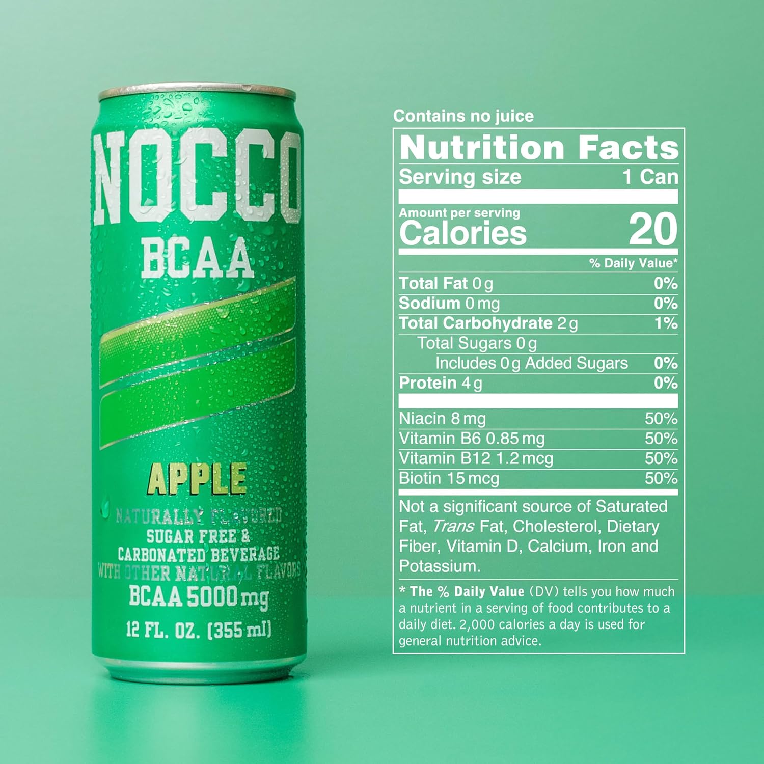 NOCCO BCAA Drink Apple - 12 Fl Oz (Pack of 12) - BCAA 5000mg Caffeine & Sugar Free