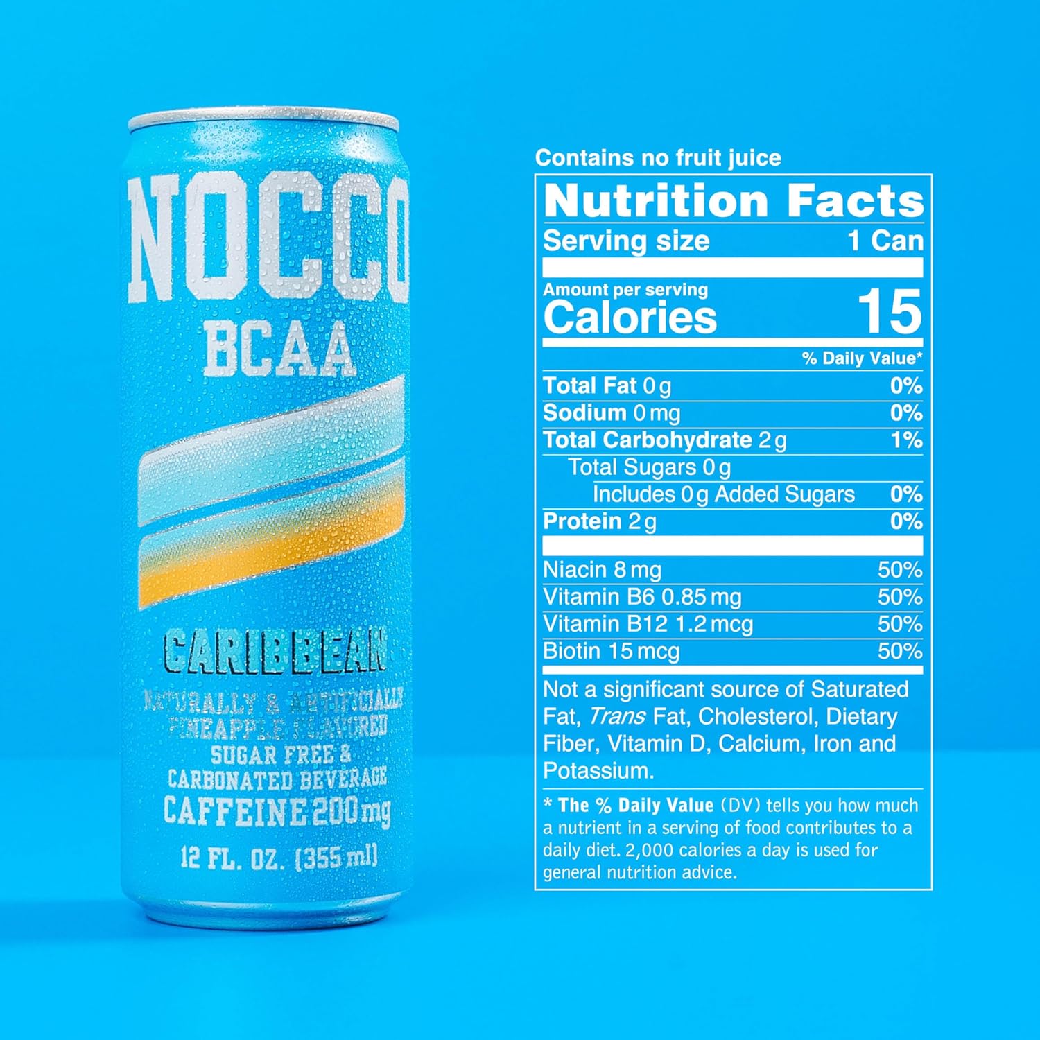 NOCCO BCAA Caribbean Pineapple Zero Sugar Energy Drink - 180mg Caffeine - 12 fl oz pack of 12