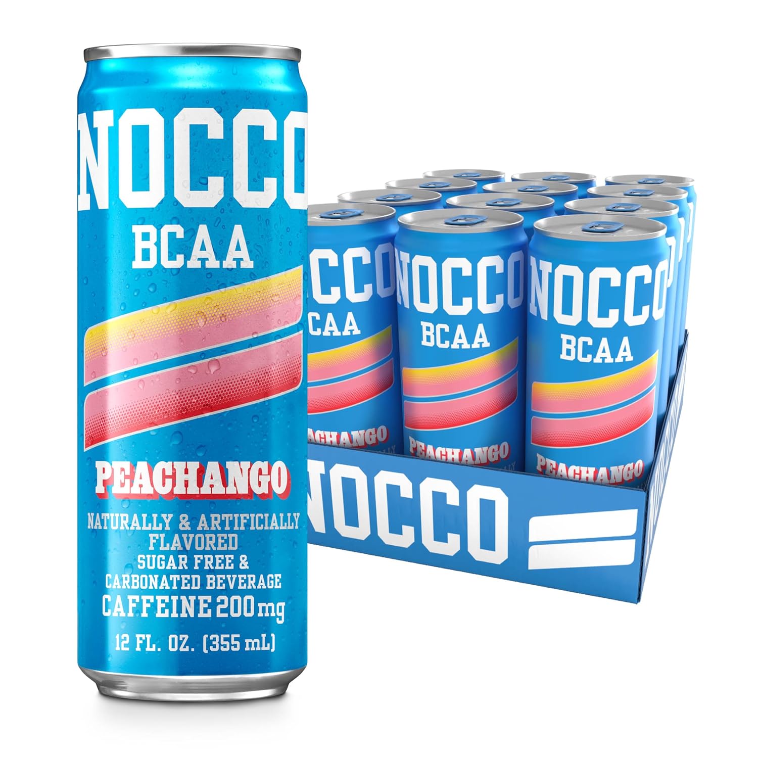 NOCCO BCAA Energy Drink PEACHANGO - 12 Fl Oz (Pack of 12) - 200mg of Caffeine
