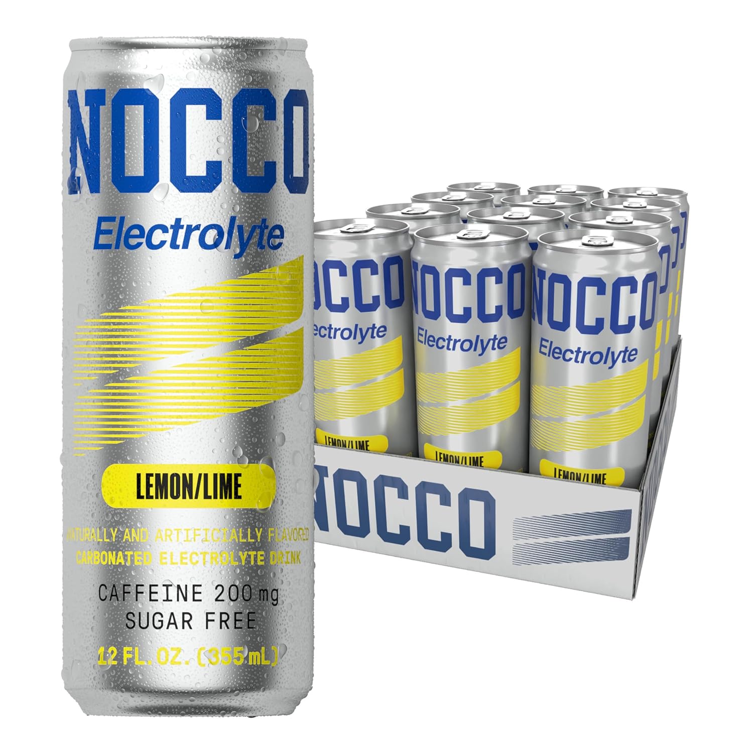 NOCCO Electrolyte Drink - Lemon/Lime -   12 Fl Oz (Pack of 12) - 200mg of Caffeine
