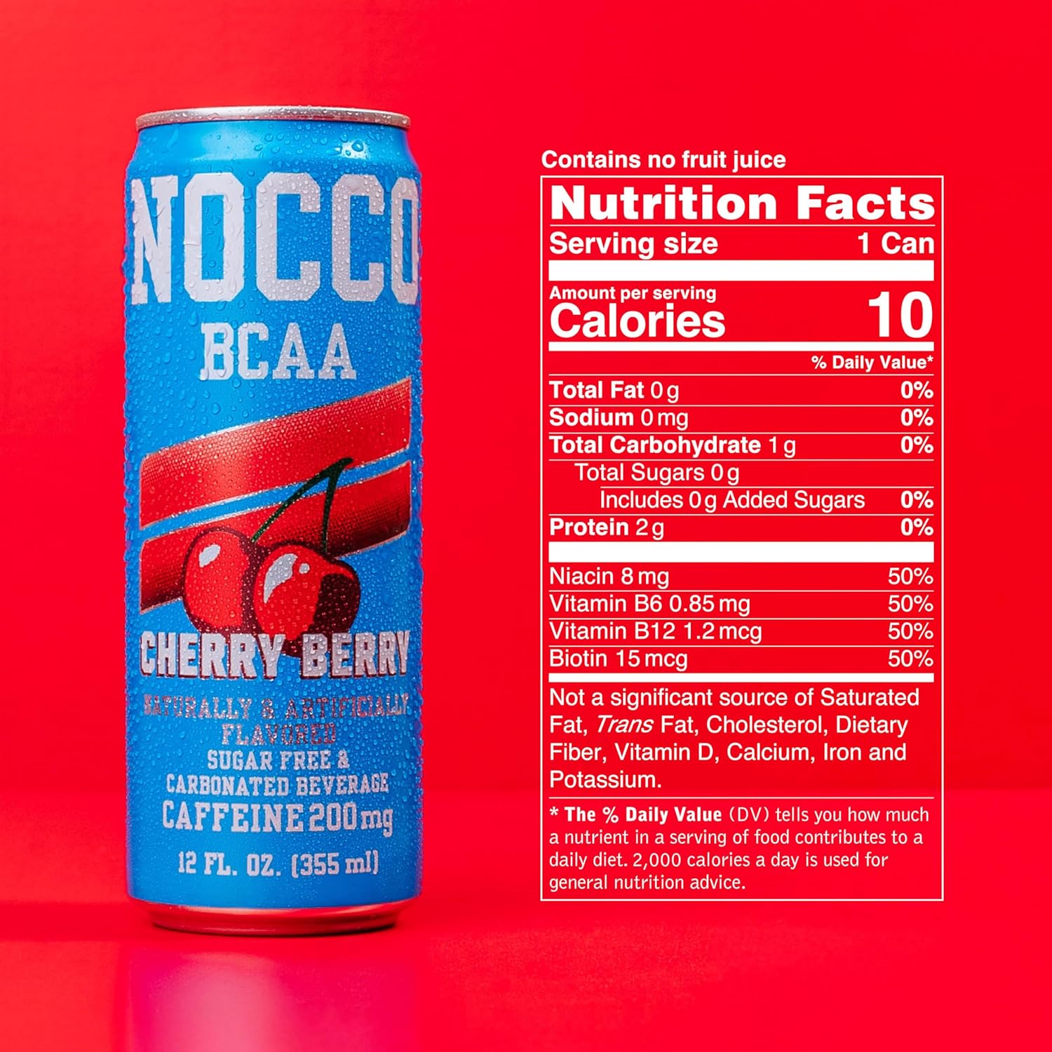 NOCCO BCAA Energy Drink Cherry Berry - 12 Fl Oz (Pack of 12) - 200mg of Caffeine