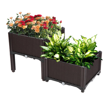 2pcs Brown Raised Garden Planter with Legs, Traditional Black Woven Plastic Container, Perfect for Outdoor Gardening - Great for Growing Flowers, Vegetables, And Herbs