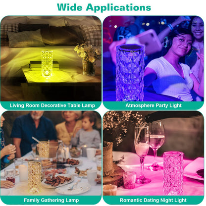 Crystal Diamond Table Lamp, Dimmable, Touch Control, USB Rechargeable LED Night Light 16 Color Changing Decoration Lamp