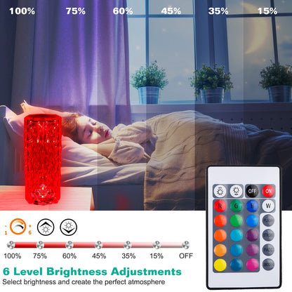 Crystal Diamond Table Lamp, Dimmable, Touch Control, USB Rechargeable LED Night Light 16 Color Changing Decoration Lamp