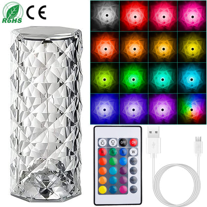 Crystal Diamond Table Lamp, Dimmable, Touch Control, USB Rechargeable LED Night Light 16 Color Changing Decoration Lamp