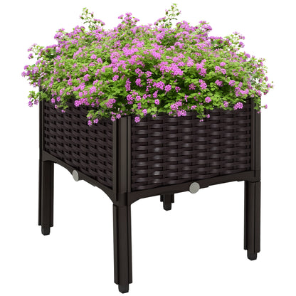 2pcs Brown Raised Garden Planter with Legs, Traditional Black Woven Plastic Container, Perfect for Outdoor Gardening - Great for Growing Flowers, Vegetables, And Herbs