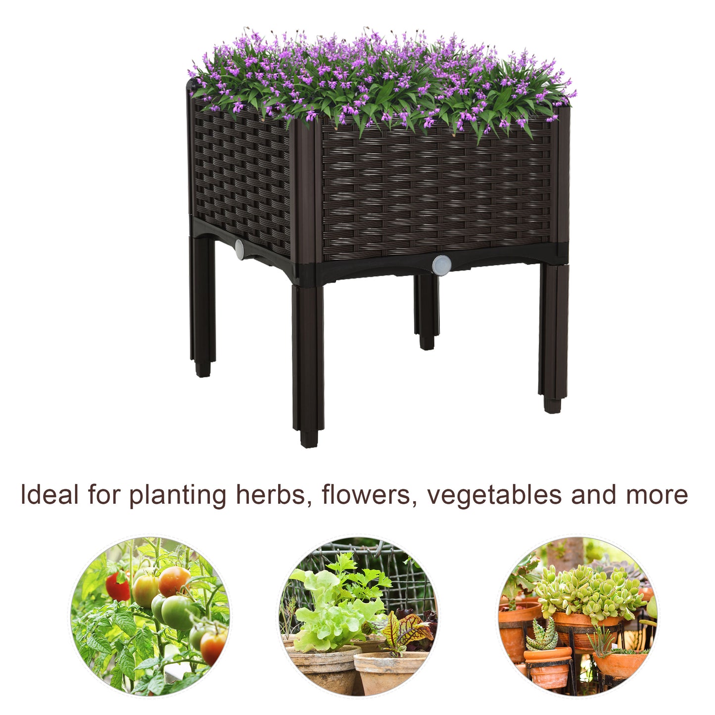 2pcs Brown Raised Garden Planter with Legs, Traditional Black Woven Plastic Container, Perfect for Outdoor Gardening - Great for Growing Flowers, Vegetables, And Herbs