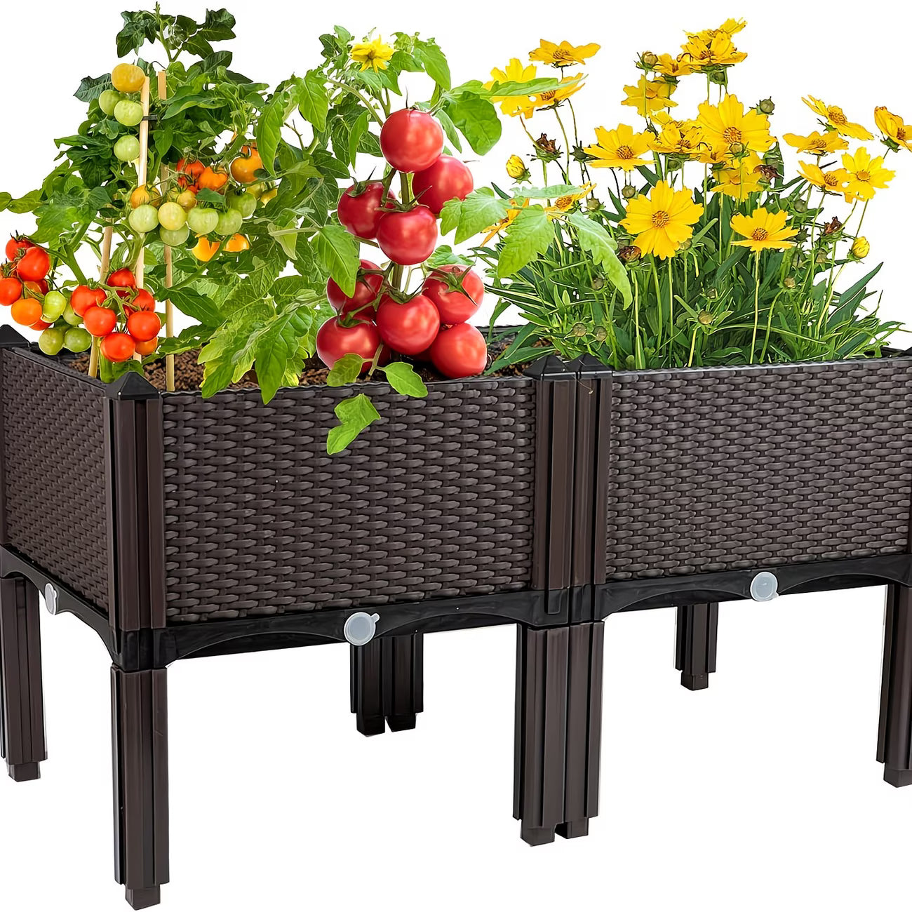 2pcs Brown Raised Garden Planter with Legs, Traditional Black Woven Plastic Container, Perfect for Outdoor Gardening - Great for Growing Flowers, Vegetables, And Herbs