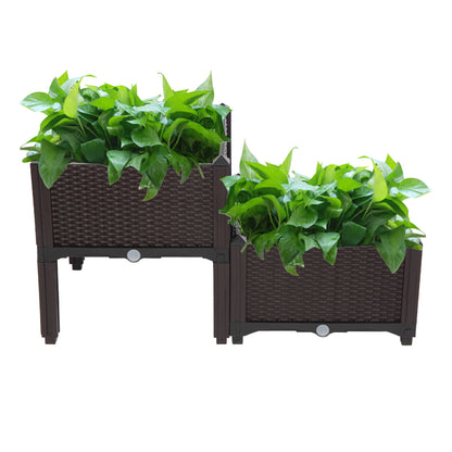 2pcs Brown Raised Garden Planter with Legs, Traditional Black Woven Plastic Container, Perfect for Outdoor Gardening - Great for Growing Flowers, Vegetables, And Herbs