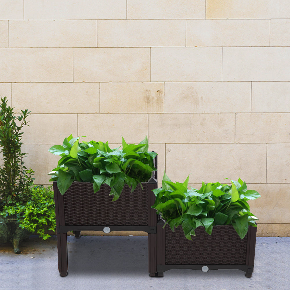 2pcs Brown Raised Garden Planter with Legs, Traditional Black Woven Plastic Container, Perfect for Outdoor Gardening - Great for Growing Flowers, Vegetables, And Herbs