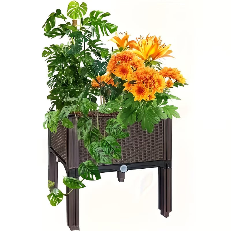 2pcs Brown Raised Garden Planter with Legs, Traditional Black Woven Plastic Container, Perfect for Outdoor Gardening - Great for Growing Flowers, Vegetables, And Herbs