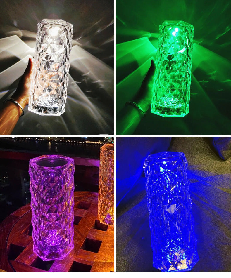 Crystal Diamond Table Lamp, Dimmable, Touch Control, USB Rechargeable LED Night Light 16 Color Changing Decoration Lamp