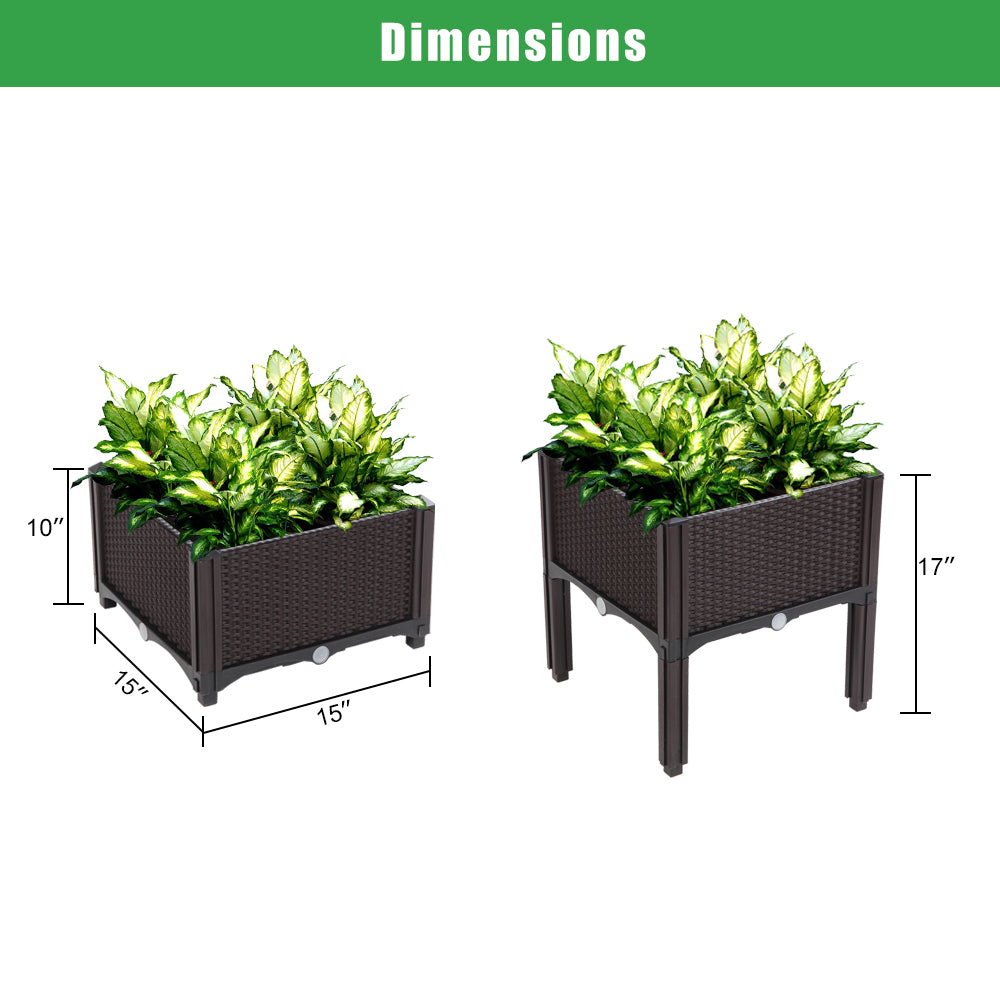 2pcs Brown Raised Garden Planter with Legs, Traditional Black Woven Plastic Container, Perfect for Outdoor Gardening - Great for Growing Flowers, Vegetables, And Herbs