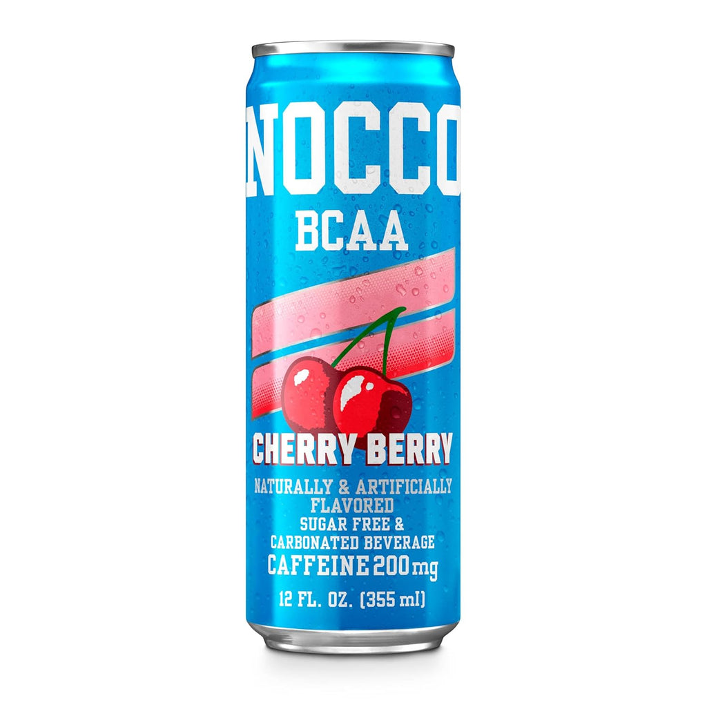 NOCCO BCAA Energy Drink Cherry Berry - 12 Fl Oz (Pack of 12) - 200mg of Caffeine