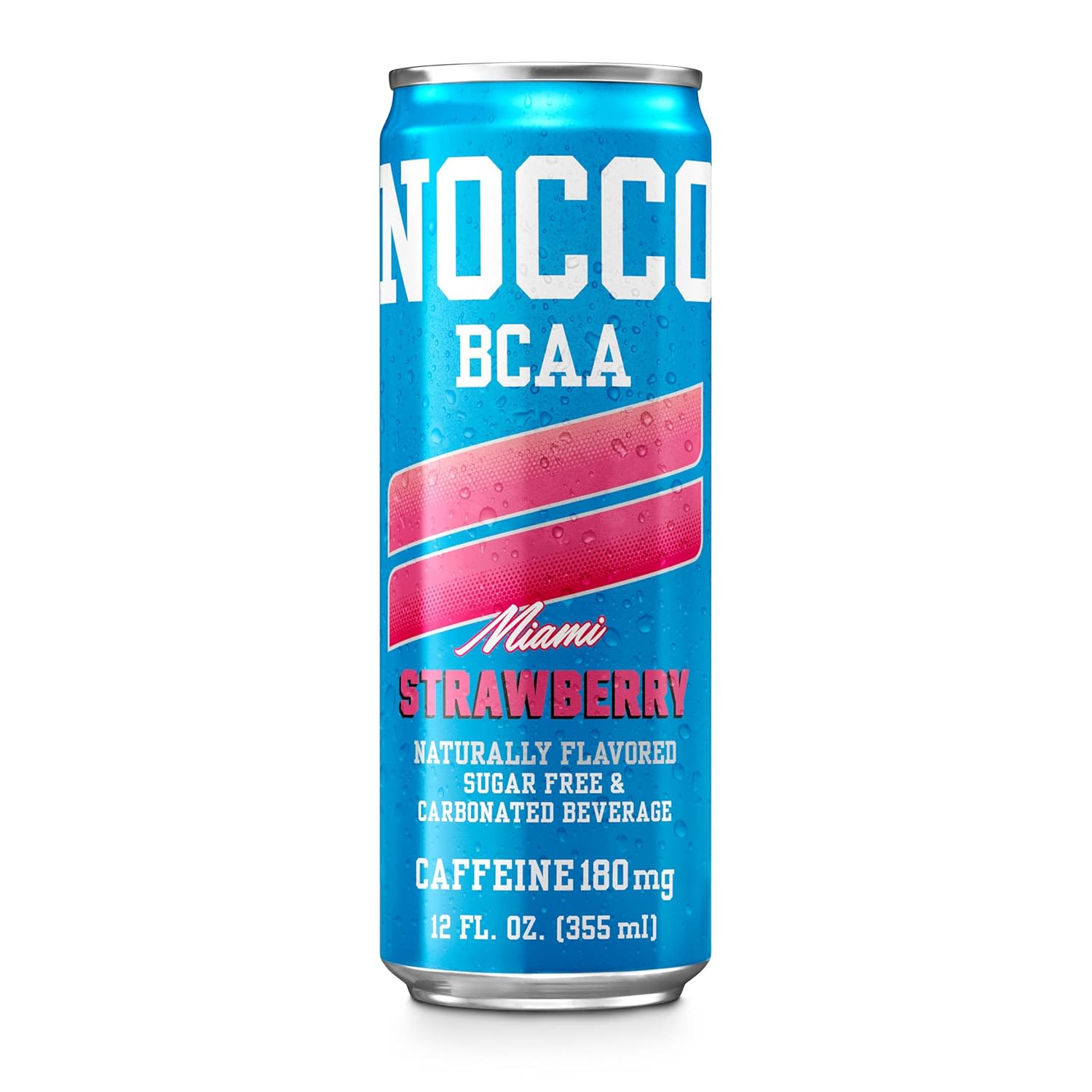 NOCCO BCAA Miami Strawberry Zero Sugar Energy Drink - 180mg Caffeine - 12 fl oz pack of 12