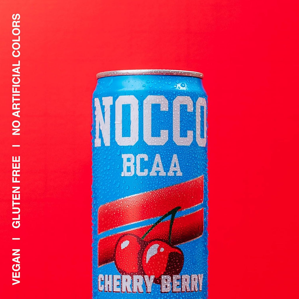 NOCCO BCAA Energy Drink Cherry Berry - 12 Fl Oz (Pack of 12) - 200mg of Caffeine