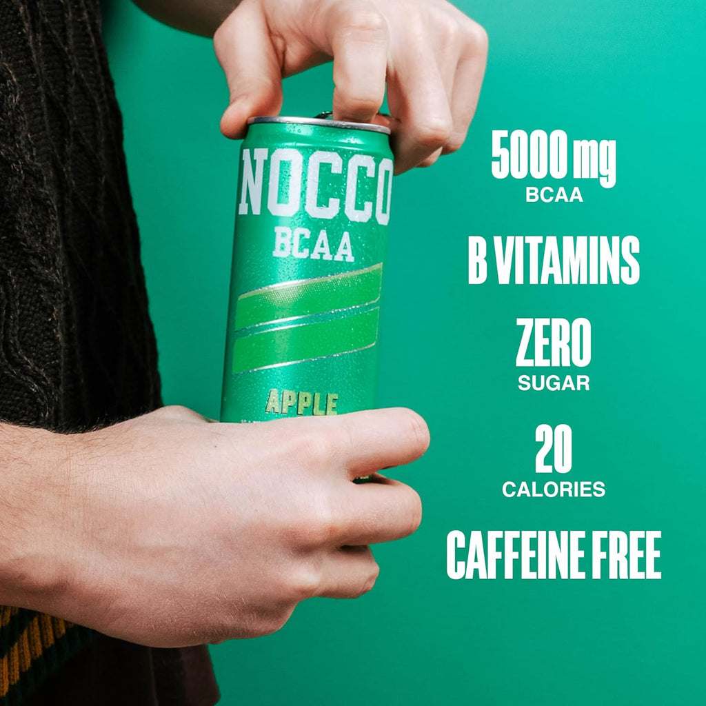 NOCCO BCAA Drink Apple - 12 Fl Oz (Pack of 12) - BCAA 5000mg Caffeine & Sugar Free