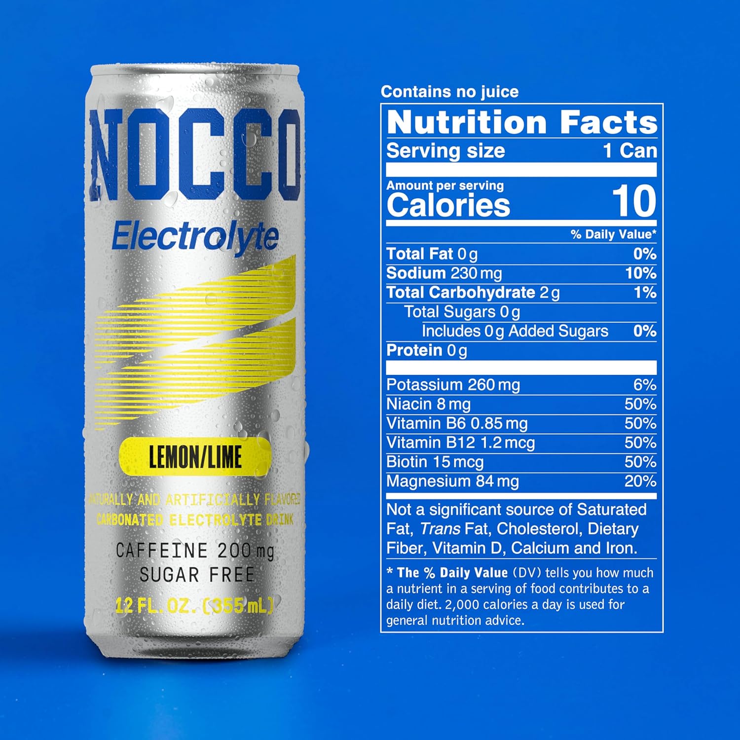 NOCCO Electrolyte Drink - Lemon/Lime -   12 Fl Oz (Pack of 12) - 200mg of Caffeine
