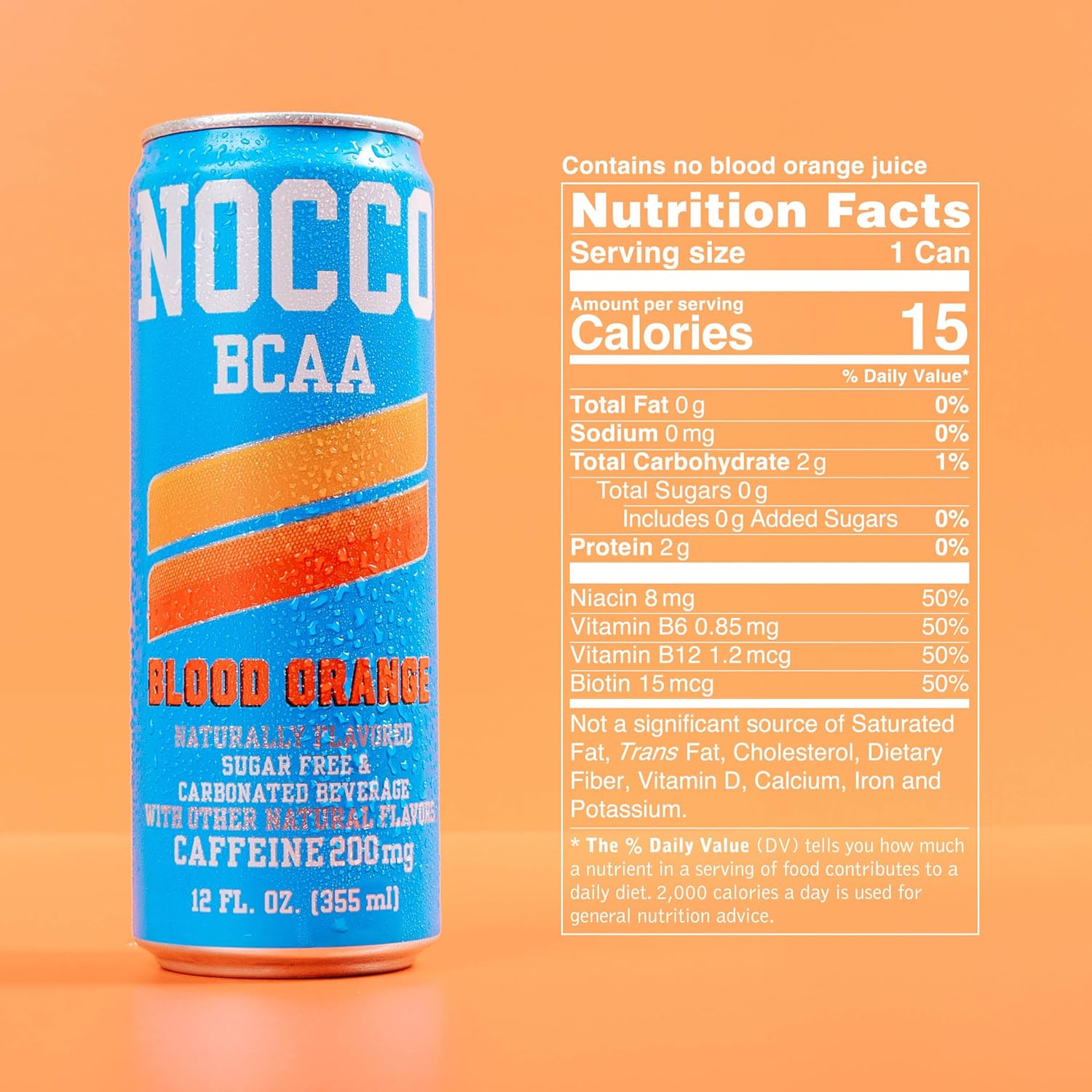 NOCCO BCAA Blood Orange Zero Sugar Energy Drink - 180mg Caffeine - 12 fl oz pack of 12