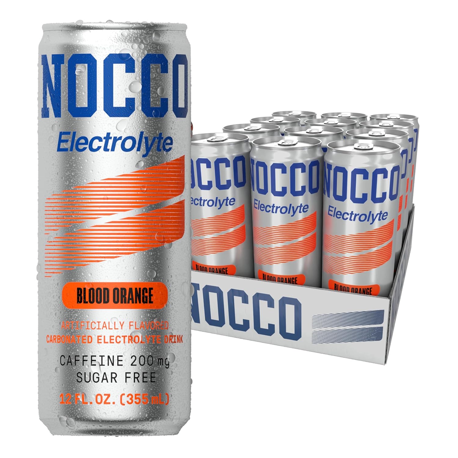 NOCCO Electrolyte Drink - Blood Orange -   12 Fl Oz (Pack of 12) - 200mg of Caffeine