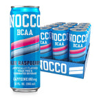 NOCCO BCAA Blue Raspberry Zero Sugar Energy Drink - 180mg Caffeine - 12 fl oz pack of 12