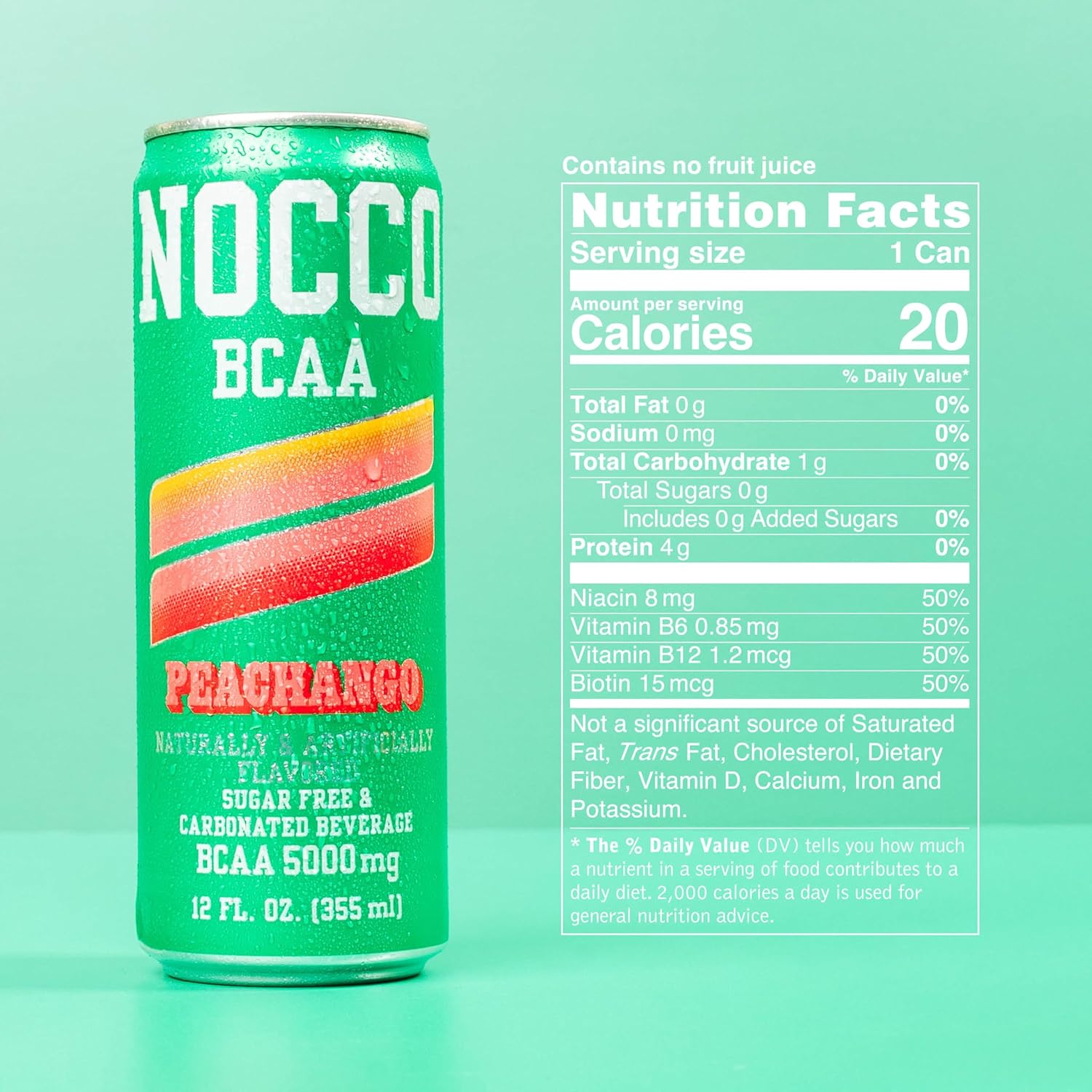 NOCCO BCAA Drink Peachango - 12 Fl Oz (Pack of 12) - BCAA 5000mg Caffeine & Sugar Free
