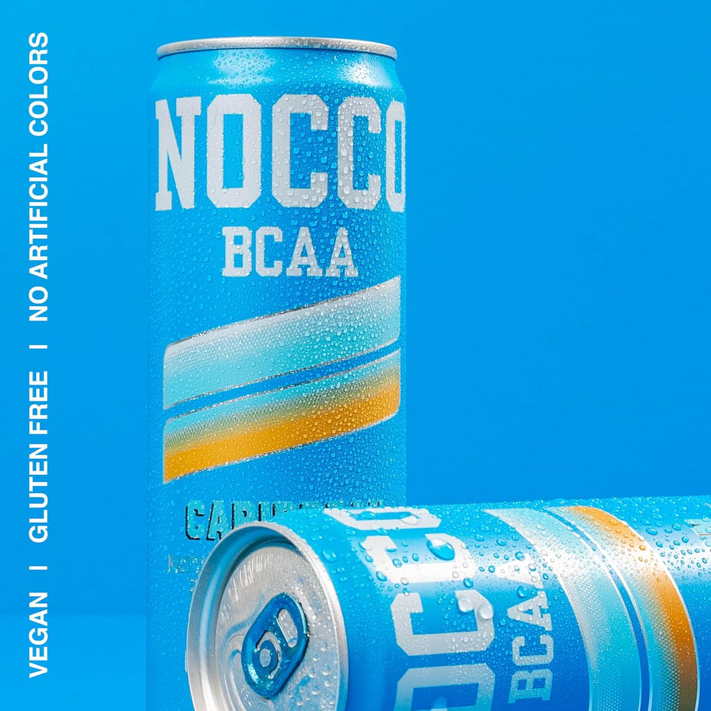 NOCCO BCAA Caribbean Pineapple Zero Sugar Energy Drink - 180mg Caffeine - 12 fl oz pack of 12