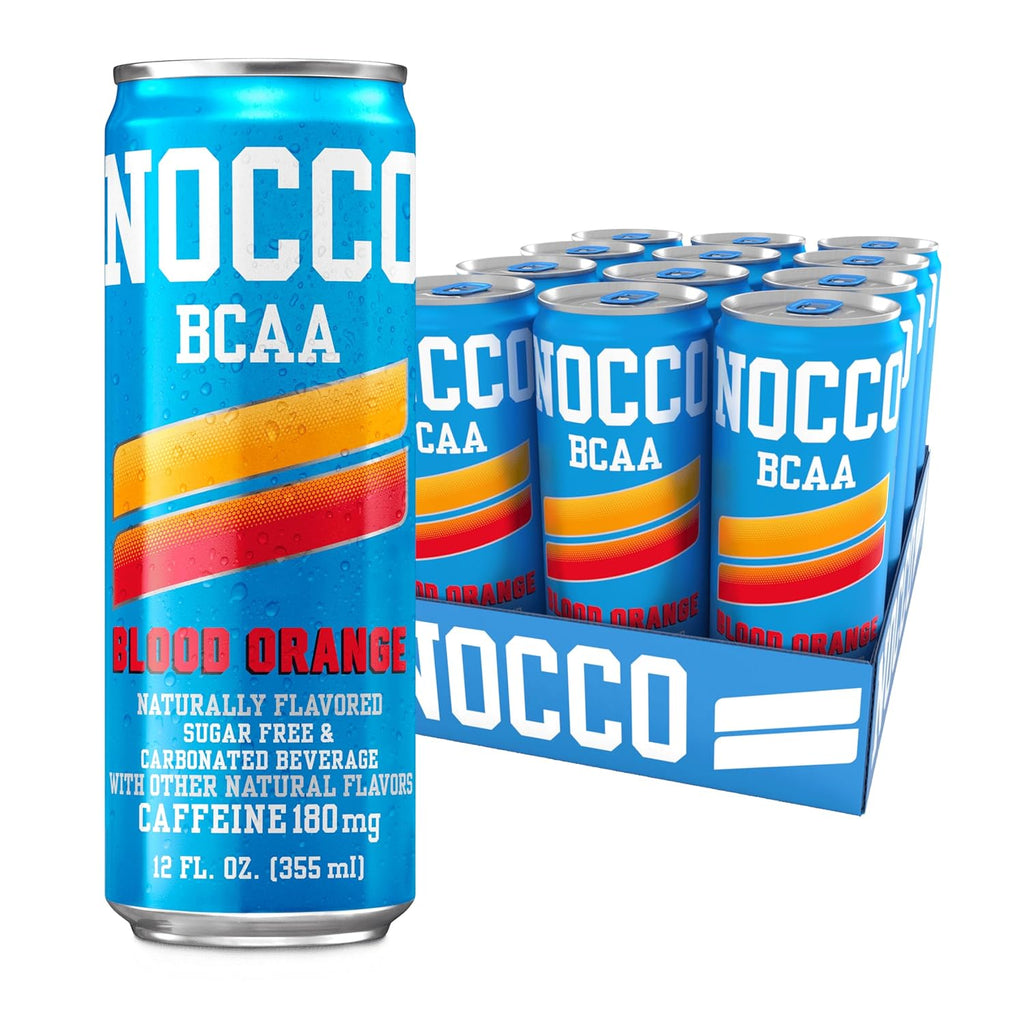 NOCCO BCAA Blood Orange Zero Sugar Energy Drink - 180mg Caffeine - 12 fl oz pack of 12