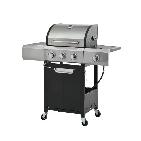 Stainless Steel Gas Grill With Side Burner And Cover For Outdoor BBQ, Camping