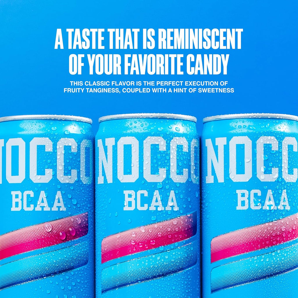 NOCCO BCAA Blue Raspberry Zero Sugar Energy Drink - 180mg Caffeine - 12 fl oz pack of 12