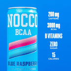 NOCCO BCAA Blue Raspberry Zero Sugar Energy Drink - 180mg Caffeine - 12 fl oz pack of 12
