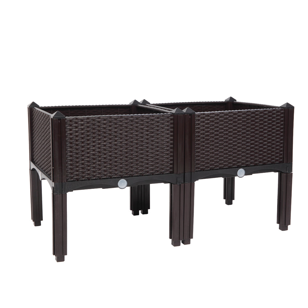 2pcs Brown Raised Garden Planter with Legs, Traditional Black Woven Plastic Container, Perfect for Outdoor Gardening - Great for Growing Flowers, Vegetables, And Herbs