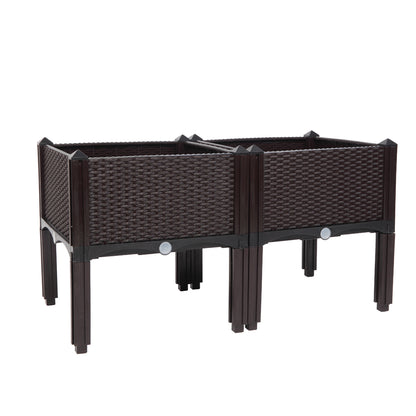 2pcs Brown Raised Garden Planter with Legs, Traditional Black Woven Plastic Container, Perfect for Outdoor Gardening - Great for Growing Flowers, Vegetables, And Herbs