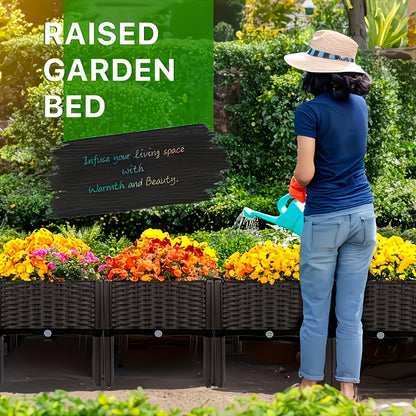 2pcs Brown Raised Garden Planter with Legs, Traditional Black Woven Plastic Container, Perfect for Outdoor Gardening - Great for Growing Flowers, Vegetables, And Herbs