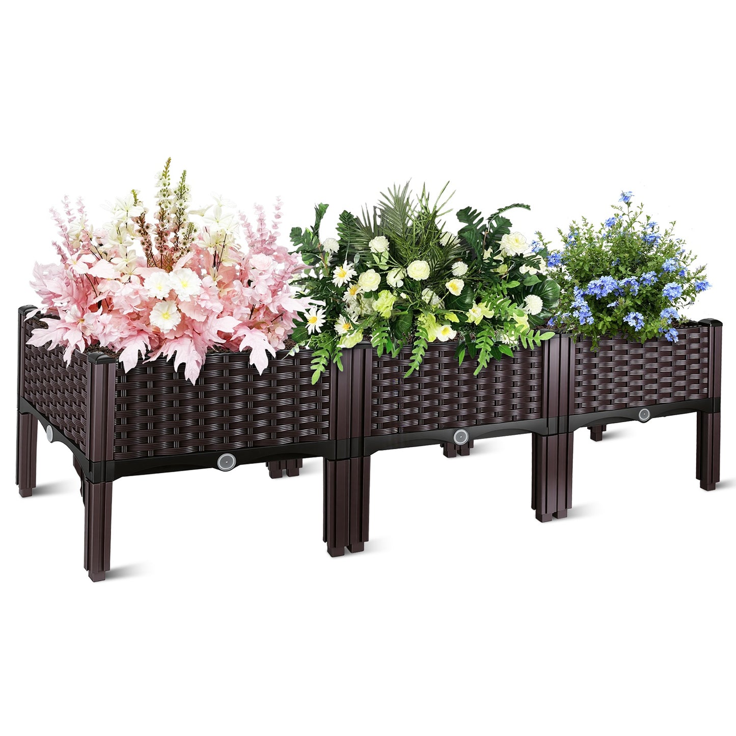 2pcs Brown Raised Garden Planter with Legs, Traditional Black Woven Plastic Container, Perfect for Outdoor Gardening - Great for Growing Flowers, Vegetables, And Herbs