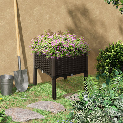 2pcs Brown Raised Garden Planter with Legs, Traditional Black Woven Plastic Container, Perfect for Outdoor Gardening - Great for Growing Flowers, Vegetables, And Herbs
