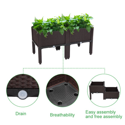 2pcs Brown Raised Garden Planter with Legs, Traditional Black Woven Plastic Container, Perfect for Outdoor Gardening - Great for Growing Flowers, Vegetables, And Herbs