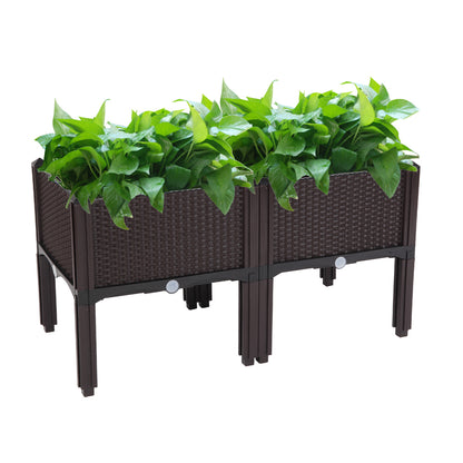 2pcs Brown Raised Garden Planter with Legs, Traditional Black Woven Plastic Container, Perfect for Outdoor Gardening - Great for Growing Flowers, Vegetables, And Herbs
