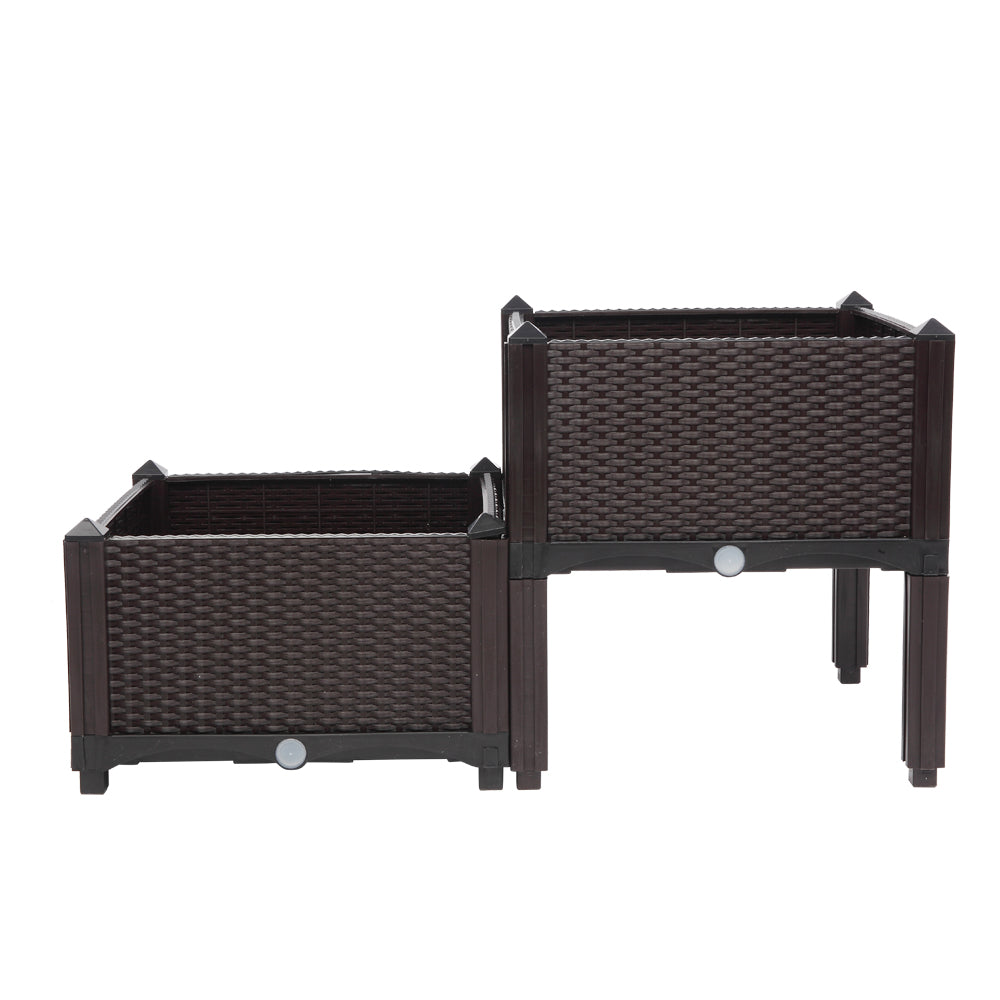 2pcs Brown Raised Garden Planter with Legs, Traditional Black Woven Plastic Container, Perfect for Outdoor Gardening - Great for Growing Flowers, Vegetables, And Herbs